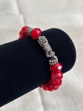 Handmade Swarovski Crystal Stretch Bracelet Red Crystal Bracelet Artisan Jewelry